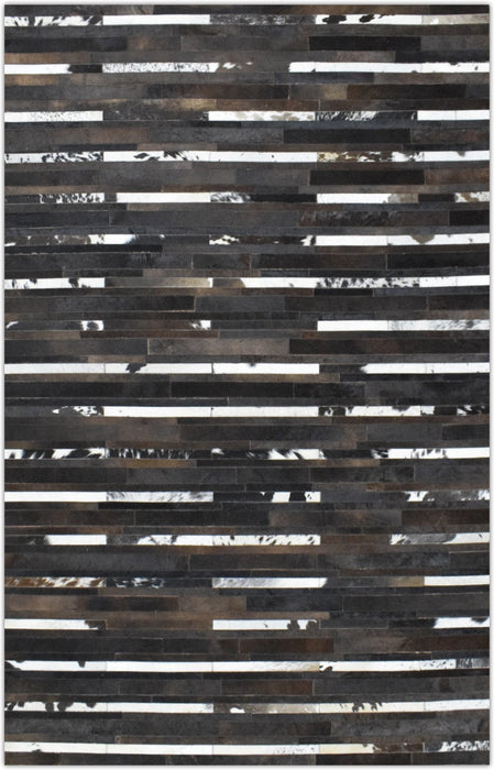 Handwoven Flatweave Hairon Genuine Leather Brown Tan and Ivory Area Rug | LR3