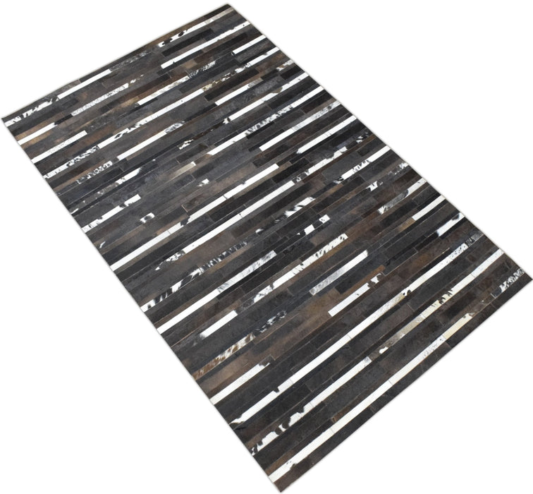 Handwoven Flatweave Hairon Genuine Leather Brown Tan and Ivory Area Rug | LR3