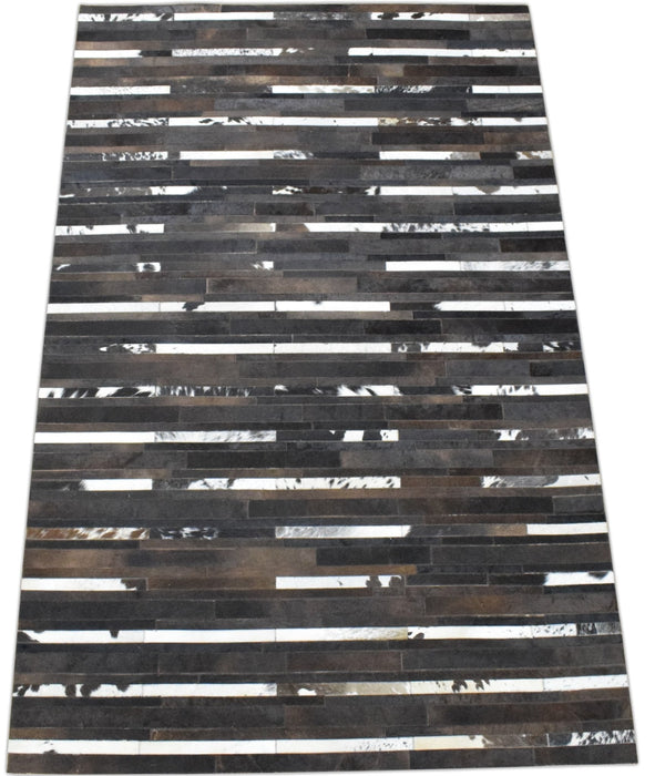Handwoven Flatweave Hairon Genuine Leather Brown Tan and Ivory Area Rug | LR3