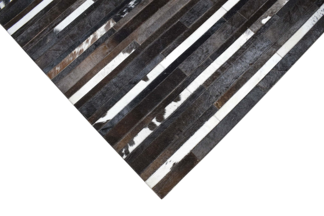 Handwoven Flatweave Hairon Genuine Leather Brown Tan and Ivory Area Rug | LR3