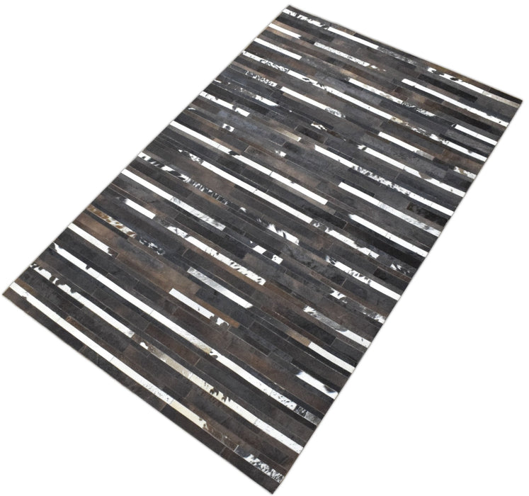 Handwoven Flatweave Hairon Genuine Leather Brown Tan and Ivory Area Rug | LR3