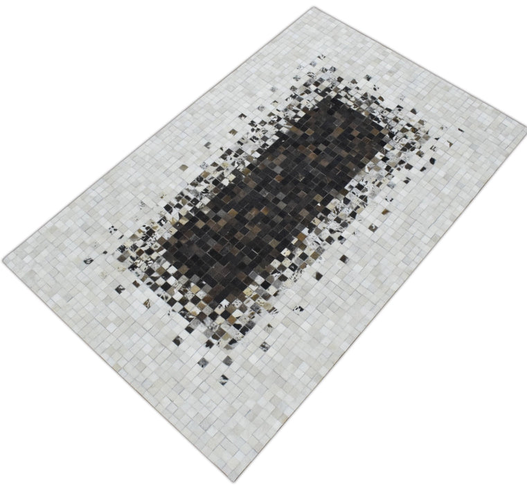 Handmade Hairon 5x8 and 8x10 Genuine Leather Handmade Brown and Ivory Leather Rug | LR8
