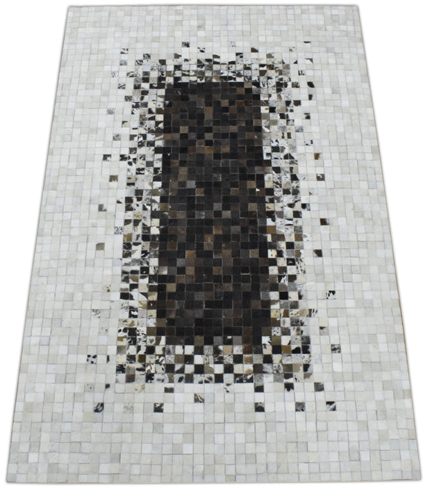 Handmade Hairon 5x8 and 8x10 Genuine Leather Handmade Brown and Ivory Leather Rug | LR8
