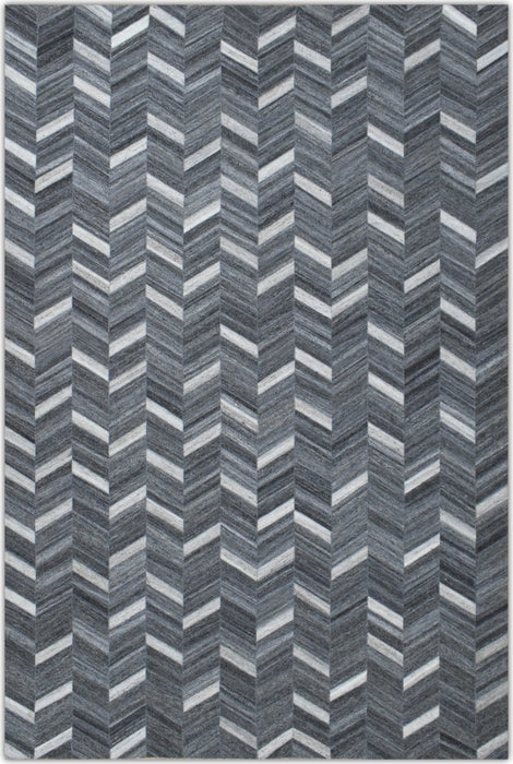 Handmade 5x8 Gray and Ivory Chevron Viscose Area Rug
