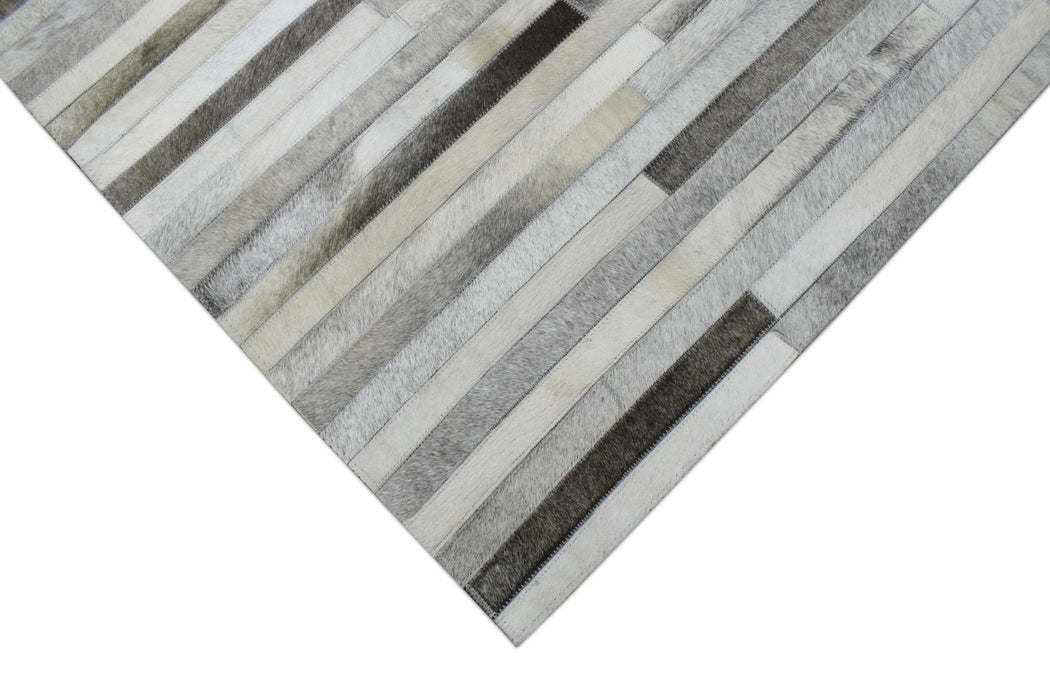 Handmade Hairon 5x8 Genuine Leather Stripe Design Beige and Ivory Area Rug | LR6