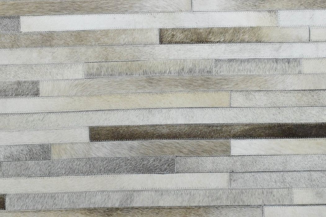 Handmade Hairon 5x8 Genuine Leather Stripe Design Beige and Ivory Area Rug | LR6