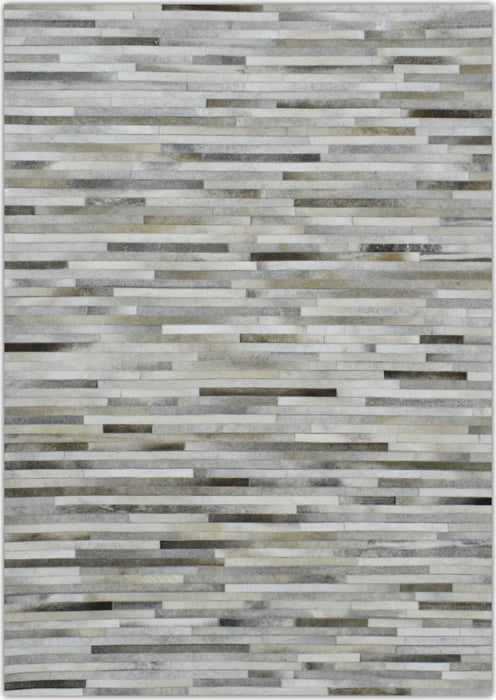 Handmade Hairon 5x8 Genuine Leather Stripe Design Beige and Ivory Area Rug | LR6