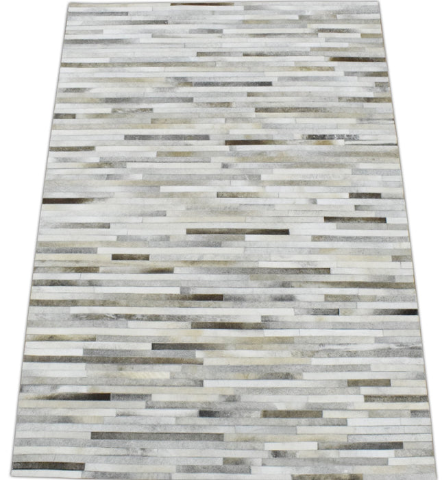 Handmade Hairon 5x8 Genuine Leather Stripe Design Beige and Ivory Area Rug | LR6