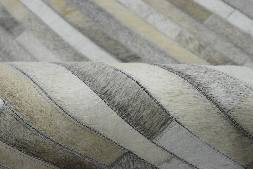 Handmade Hairon 5x8 Genuine Leather Stripe Design Beige and Ivory Area Rug | LR6