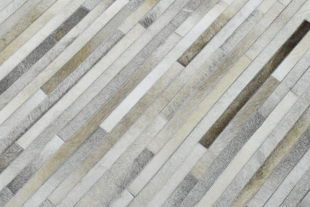 Handmade Hairon 5x8 Genuine Leather Stripe Design Beige and Ivory Area Rug | LR6