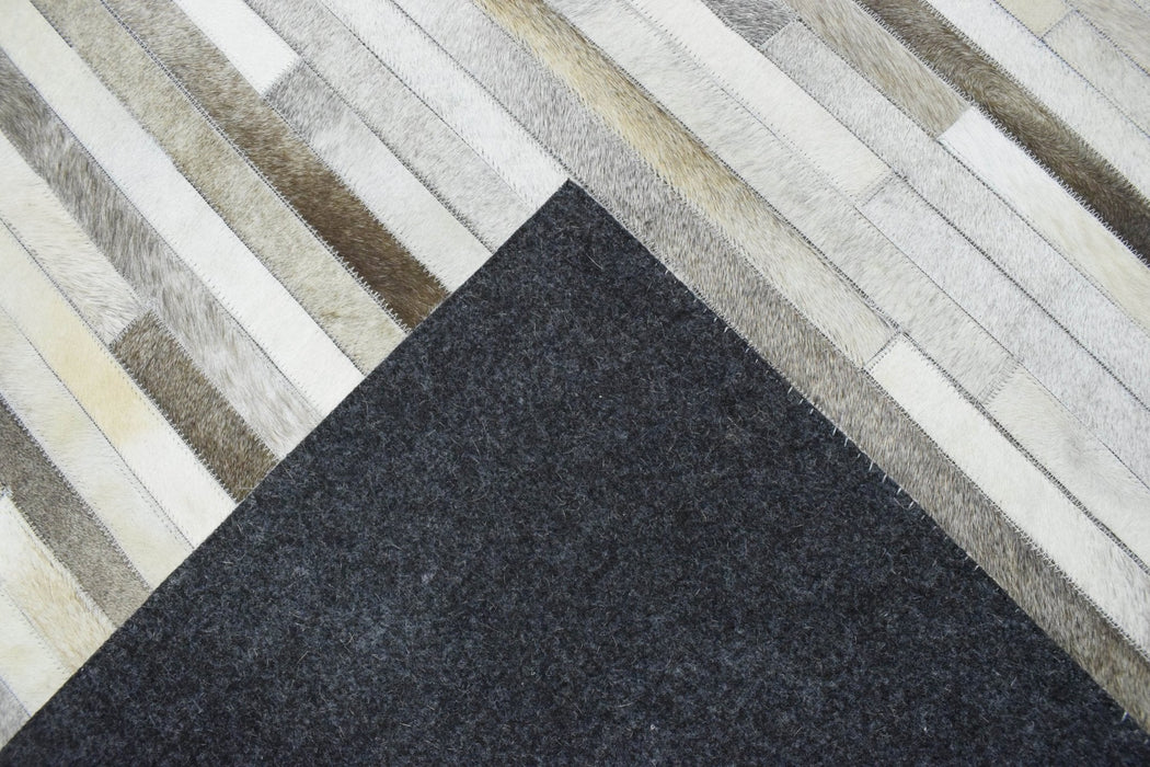 Handmade Hairon 5x8 Genuine Leather Stripe Design Beige and Ivory Area Rug | LR6