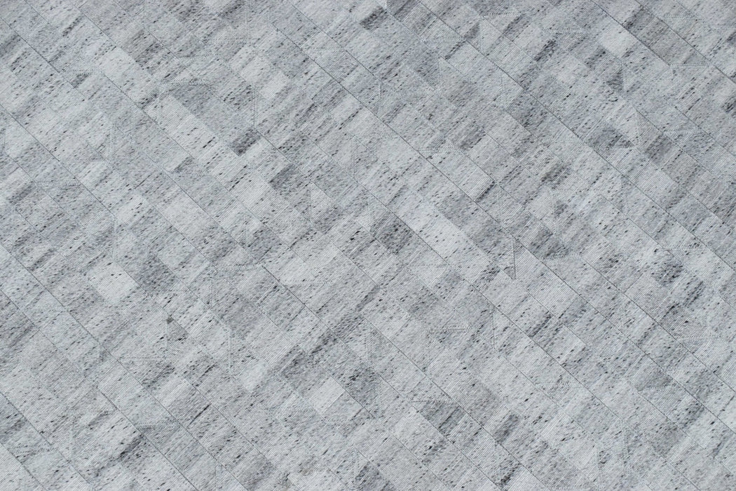 Handmade Hairon 5x8 Genuine Leather Geometric Design Gray and Silver Area Rug | LR13