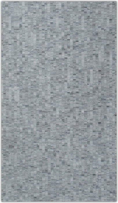 Handmade Hairon 5x8 Genuine Leather Geometric Design Gray and Silver Area Rug | LR13
