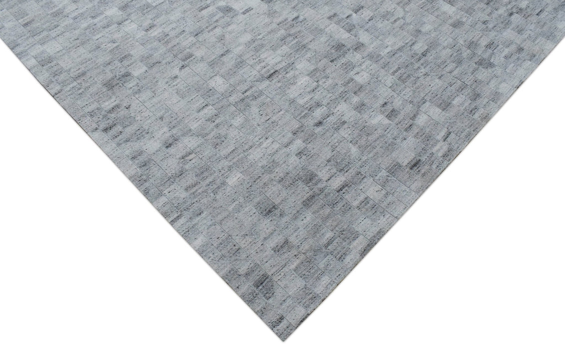 Handmade Hairon 5x8 Genuine Leather Geometric Design Gray and Silver Area Rug | LR13