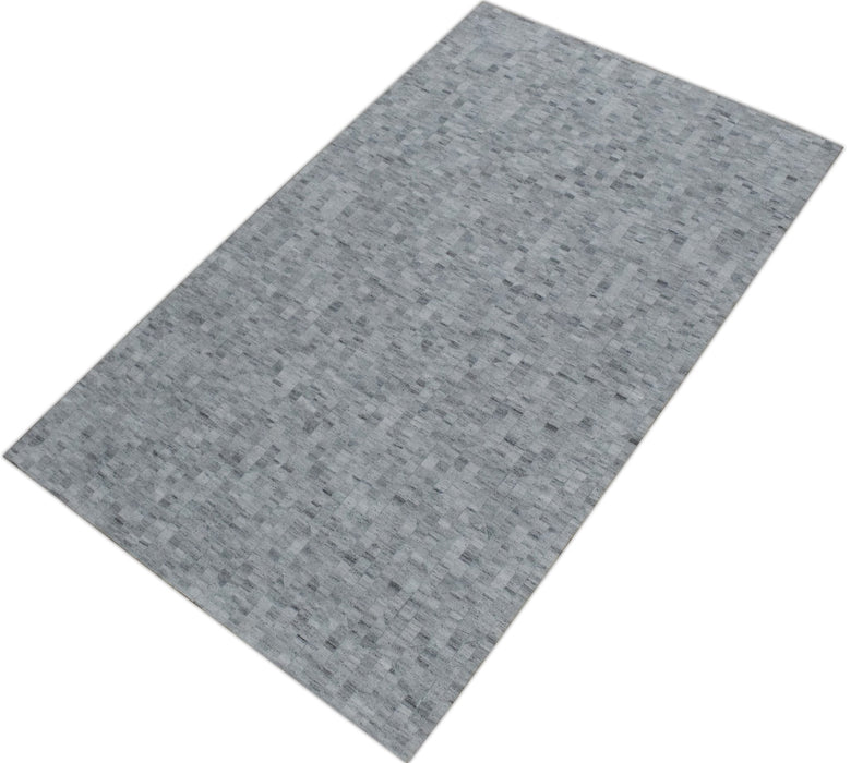 Handmade Hairon 5x8 Genuine Leather Geometric Design Gray and Silver Area Rug | LR13