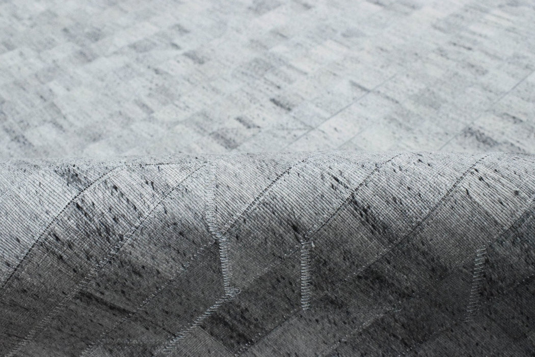 Handmade Hairon 5x8 Genuine Leather Geometric Design Gray and Silver Area Rug | LR13