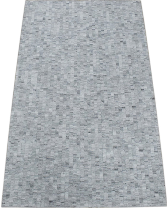 Handmade Hairon 5x8 Genuine Leather Geometric Design Gray and Silver Area Rug | LR13