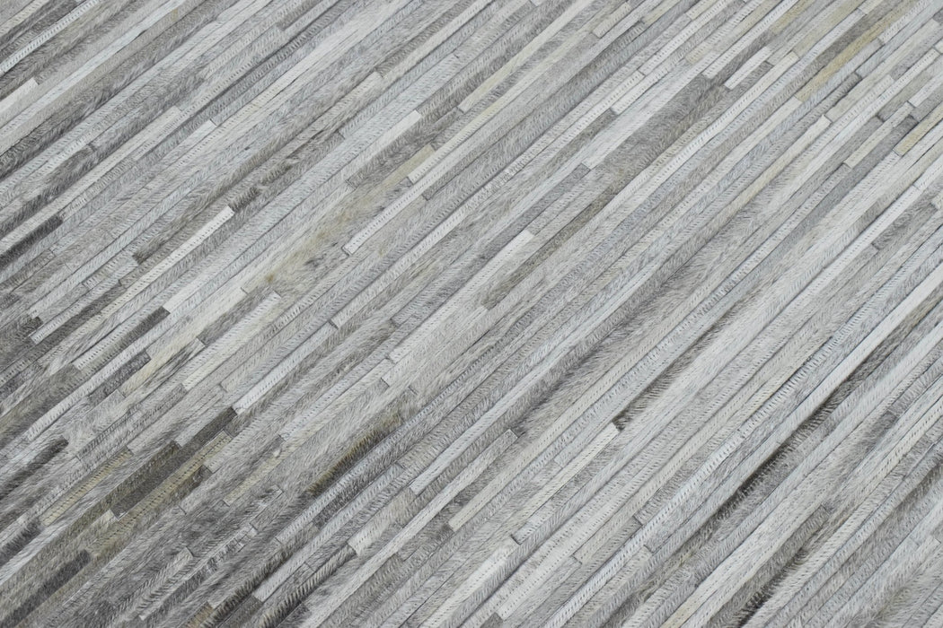5x8 Hairon Genuine Leather Stripe Design Handmade Gray and Silver Area Rug | LR5B