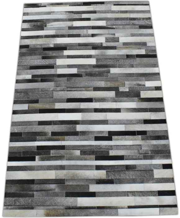 Handmade Hairon 5x8 Genuine Leather Stripe Design Gray and Silver Area Rug | LR7