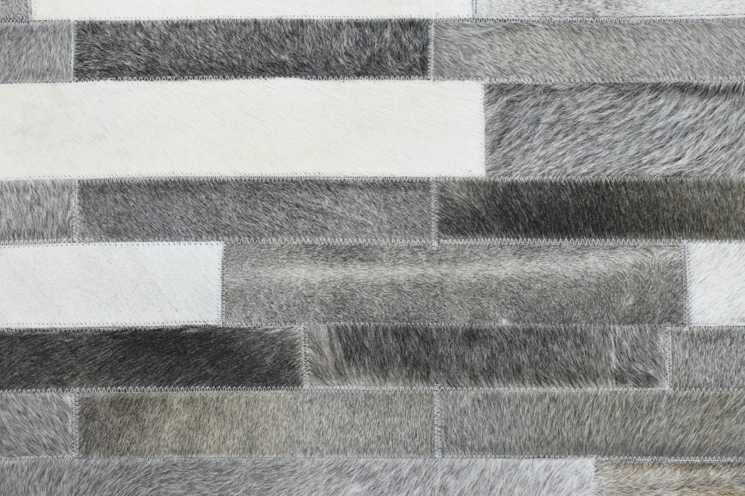 Handmade Hairon 5x8 Genuine Leather Stripe Design Gray and Silver Area Rug | LR7