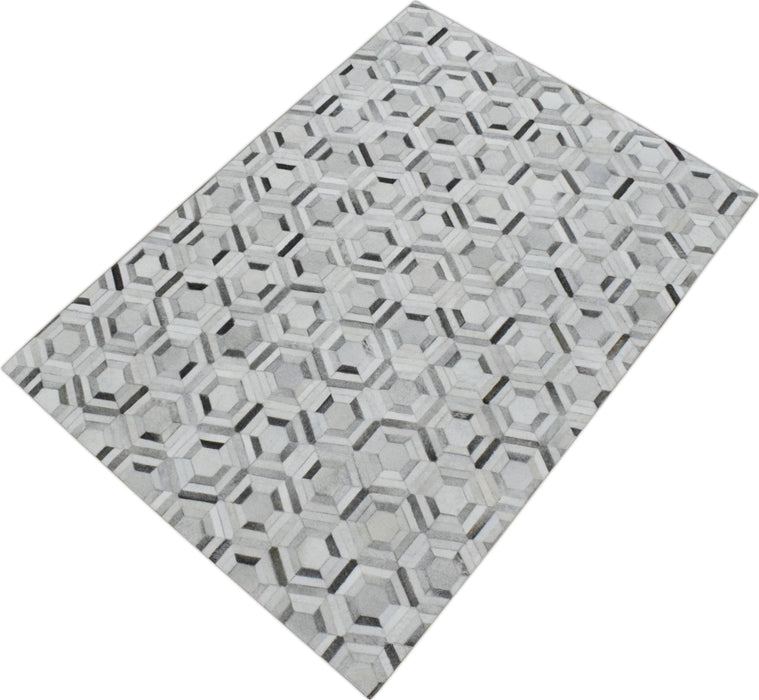 Modern Handmade Hairon Genuine Leather Ivory and Silver Area Rug | LR2