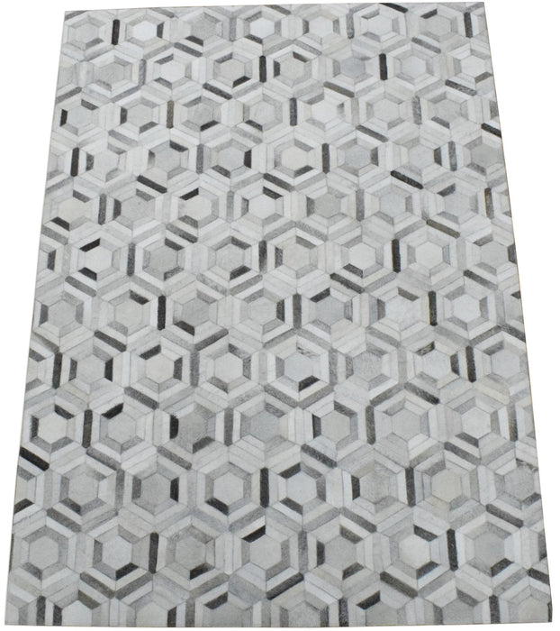 Modern Handmade Hairon Genuine Leather Ivory and Silver Area Rug | LR2