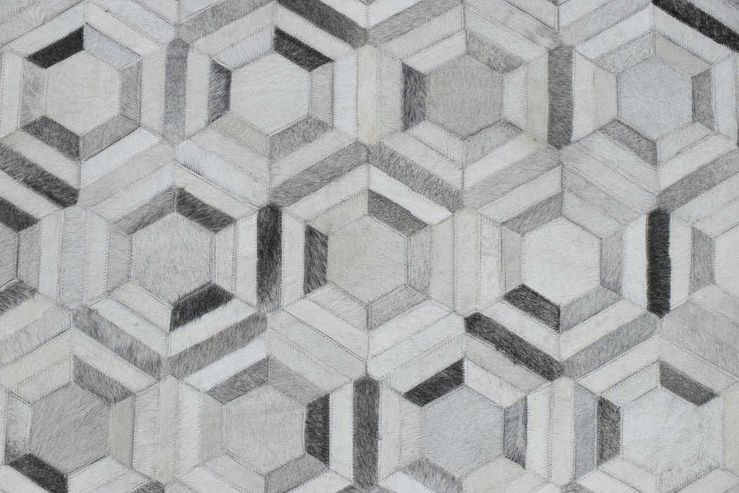 Modern Handmade Hairon Genuine Leather Ivory and Silver Area Rug | LR2