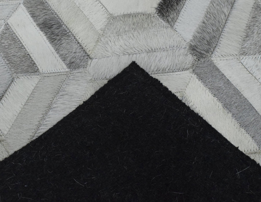 Modern Handmade Hairon Genuine Leather Ivory and Silver Area Rug | LR2