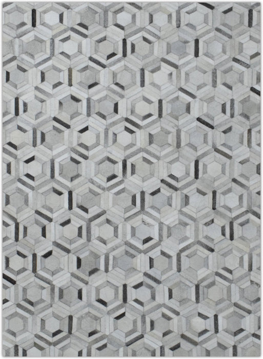 Modern Handmade Hairon Genuine Leather Ivory and Silver Area Rug | LR2