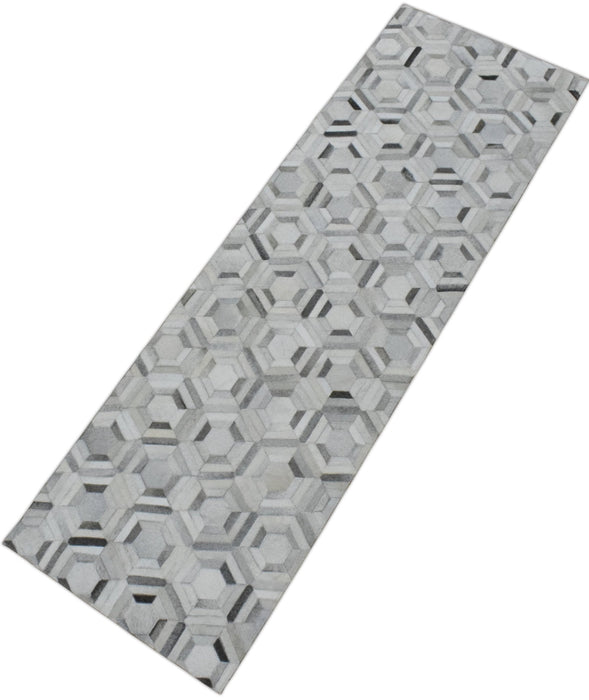 Modern Handmade Hairon Genuine Leather Ivory and Silver Area Rug | LR2