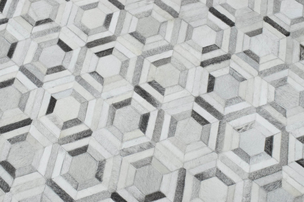 Modern Handmade Hairon Genuine Leather Ivory and Silver Area Rug | LR2