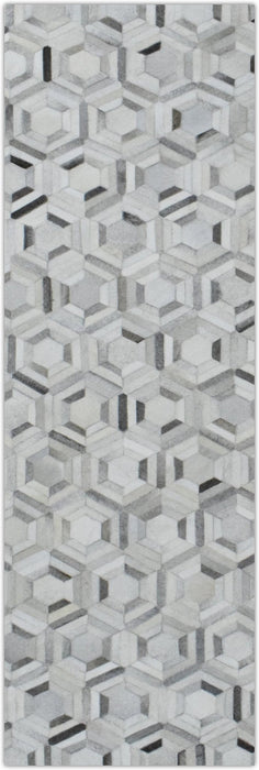Modern Handmade Hairon Genuine Leather Ivory and Silver Area Rug | LR2