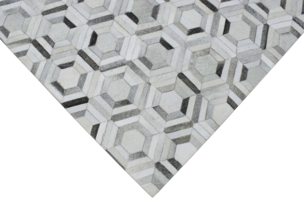 Modern Handmade Hairon Genuine Leather Ivory and Silver Area Rug | LR2