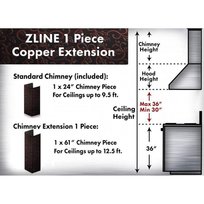 ZLINE 61 in. Copper Chimney Extension for Ceilings up to 12.5 ft, 8KBH-E