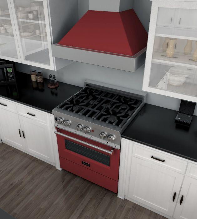 ZLINE 30 in. Professional Dual Fuel Range in DuraSnow® Stainless with Red Matte Door, RAS-RM-30