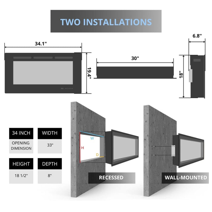 Nexfire 34-Inch Linear Built-in/Wall Mounted Electric Fireplace (EBL34)