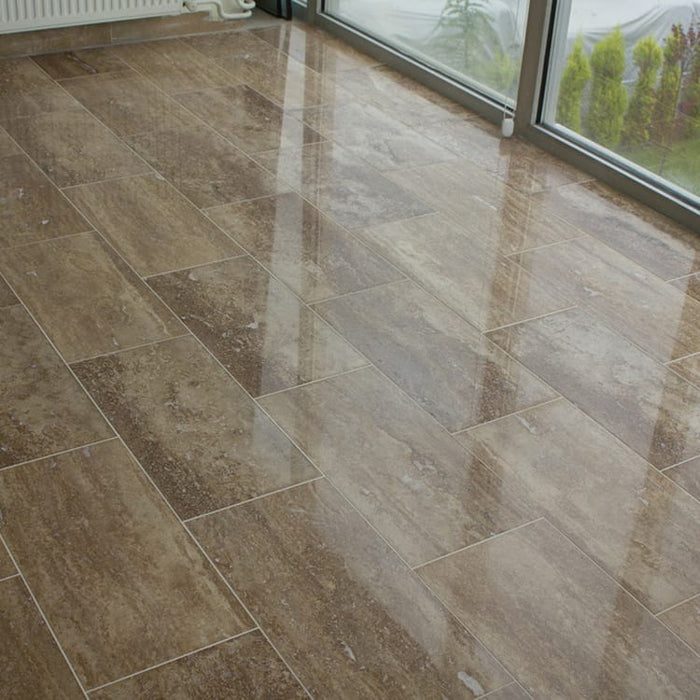 Noce Brown Vein-cut Travertine Floor and Wall Tile 12"x24" - Livfloors Collection