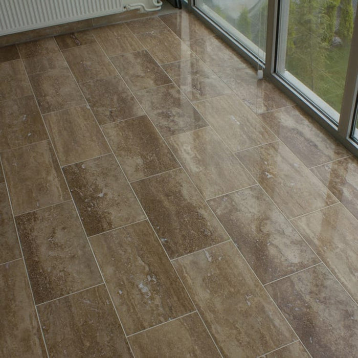 Noce Brown Vein-cut Travertine Floor and Wall Tile 12"x24" - Livfloors Collection