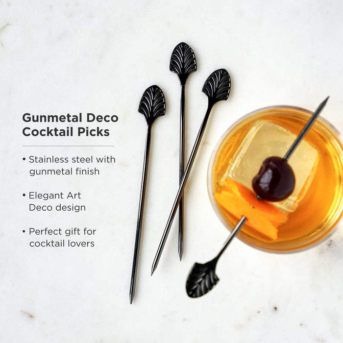 Art Deco Cocktail Picks in Gunmetal Set of 4