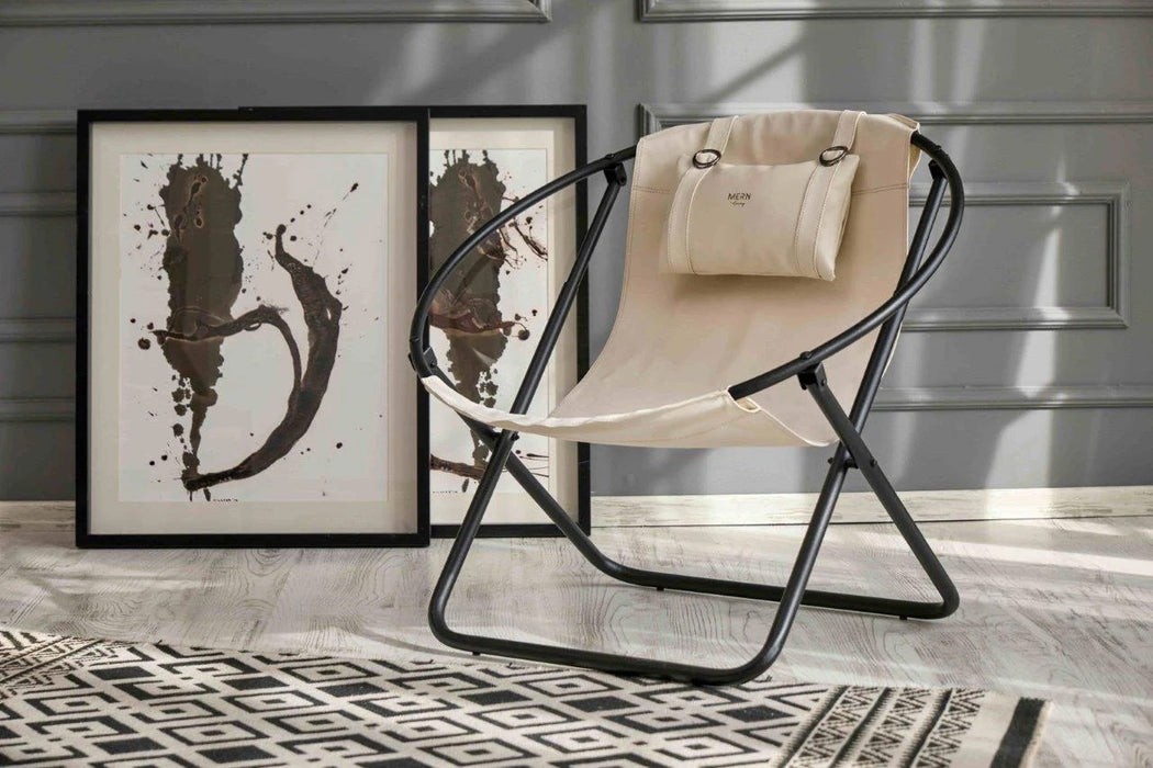 Faux Leather Folding Chair Metal Frame Off White