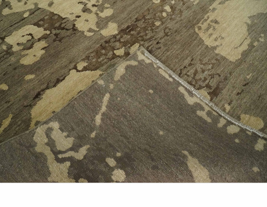 Olive and Brown Modern Abstract 5x8 Hand Knotted Wool and Silk Area Rug