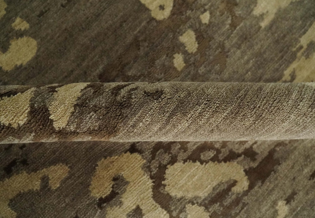 Olive and Brown Modern Abstract 5x8 Hand Knotted Wool and Silk Area Rug