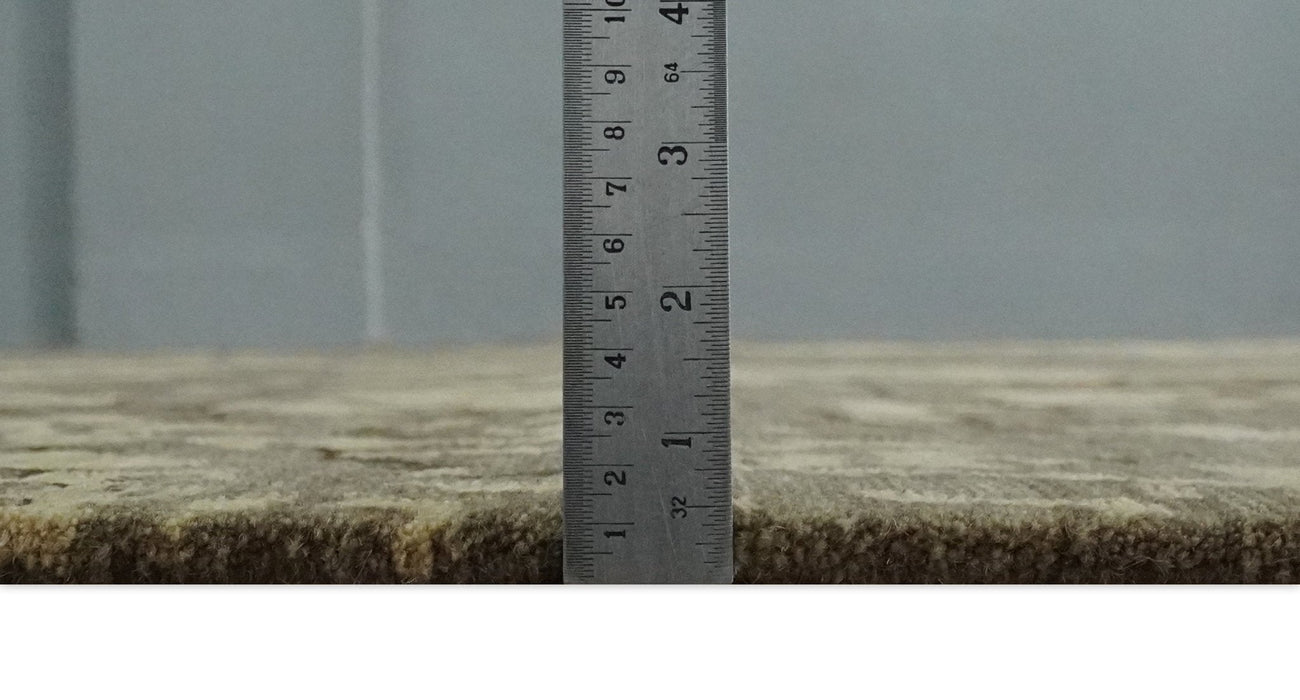 Olive and Brown Modern Abstract 5x8 Hand Knotted Wool and Silk Area Rug