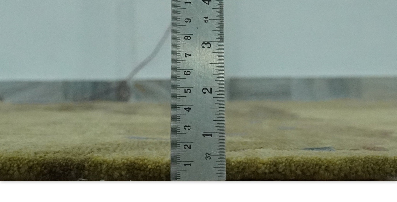 Olive and Brown Modern Abstract 6x9 Hand loom Wool and Silk Area Rug