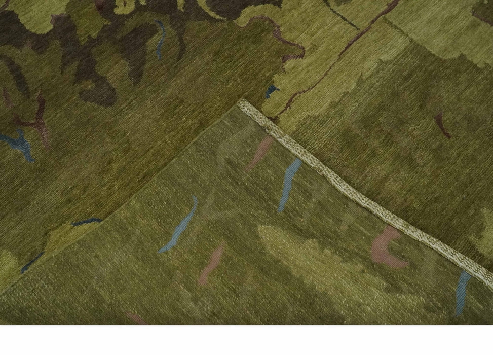 Olive and Brown Modern Abstract 6x9 Hand loom Wool and Silk Area Rug