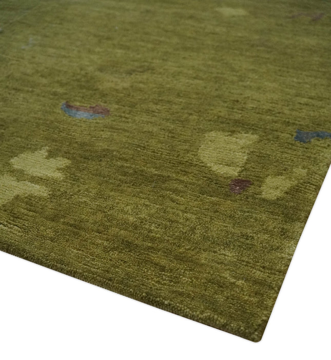 Olive and Brown Modern Abstract 6x9 Hand loom Wool and Silk Area Rug