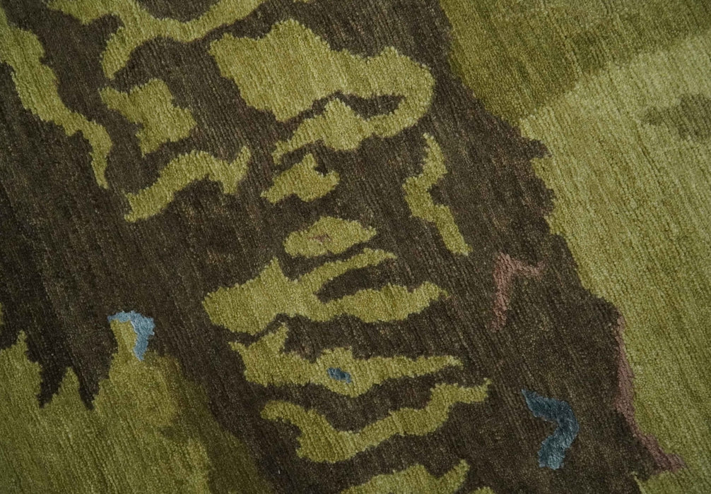Olive and Brown Modern Abstract 6x9 Hand loom Wool and Silk Area Rug