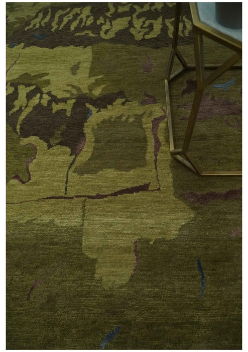 Olive and Brown Modern Abstract 6x9 Hand loom Wool and Silk Area Rug