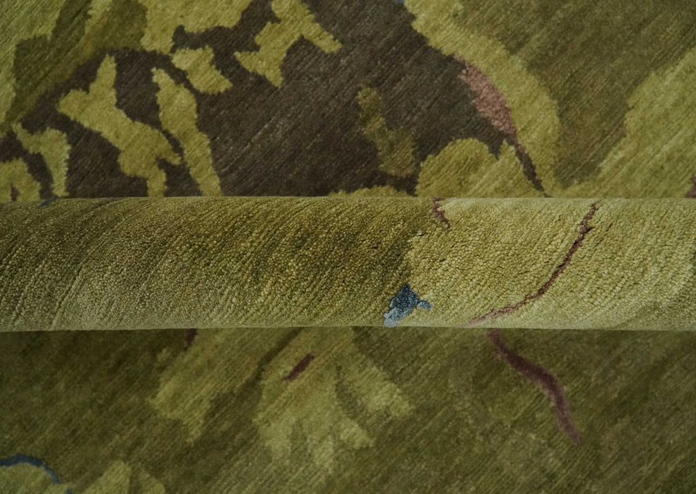 Olive and Brown Modern Abstract 6x9 Hand loom Wool and Silk Area Rug