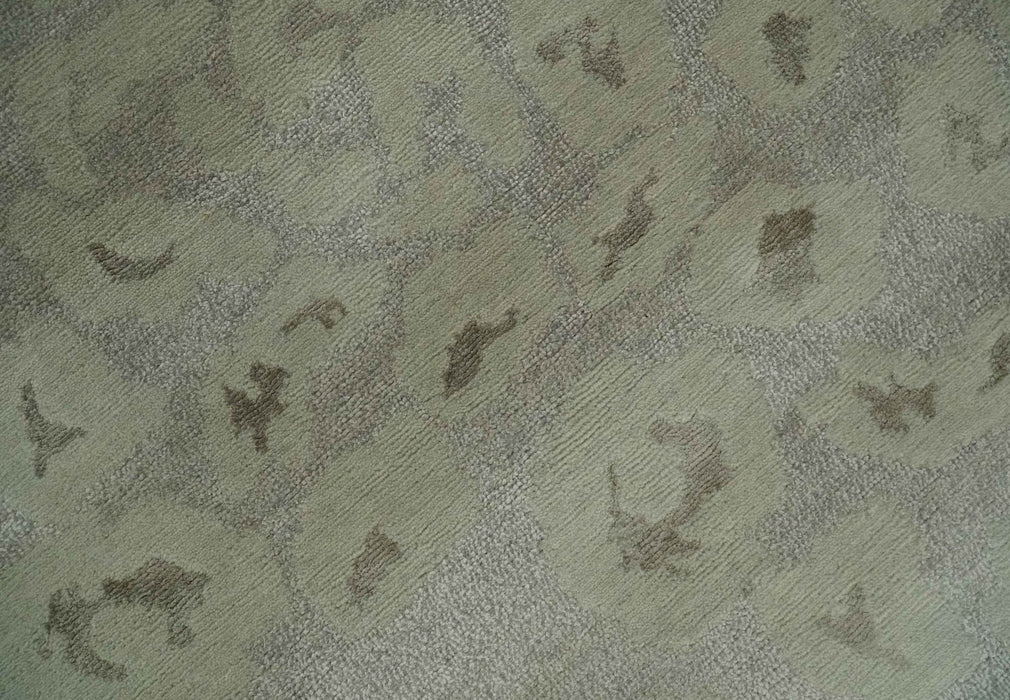 Olive and Dark Green and Silver 5x8 Hand Knotted Abstract Wool and Silk Area Rug